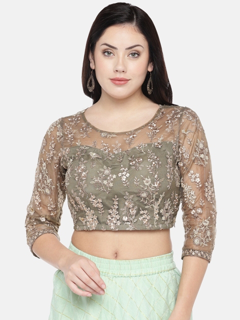 

Ethnicity Women Grey Self Design Crop Top