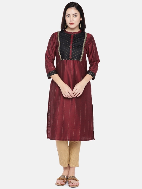 

Ethnicity Women Maroon & Black Printed Straight Kurta