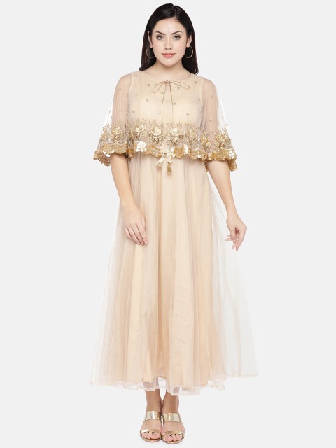 

Ethnicity Women Beige Embellished Layered Maxi Dress