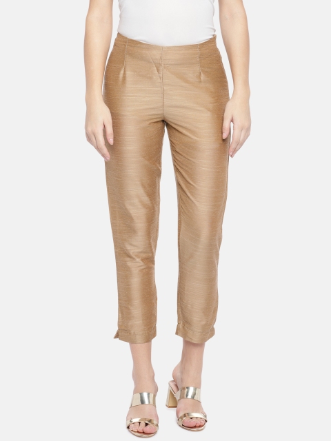 

Ethnicity Women Gold-Toned Loose Fit Solid Cigarette Trousers