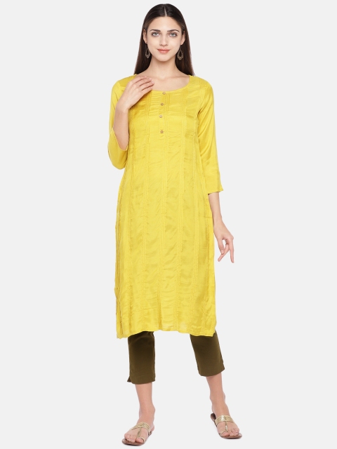 

Ethnicity Women Yellow Solid Straight Kurta