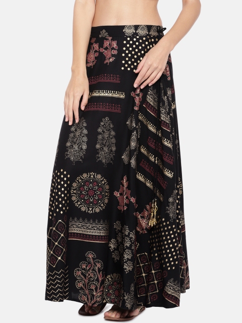 

Ethnicity Women Black Printed Flared Skirt