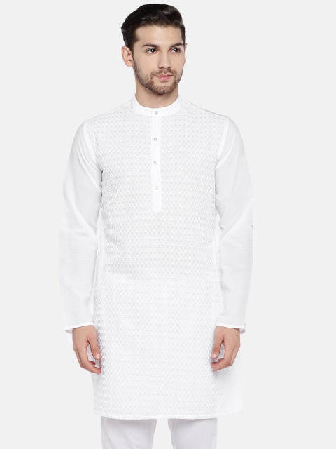 

Ethnicity Men White Woven Design Straight Kurta