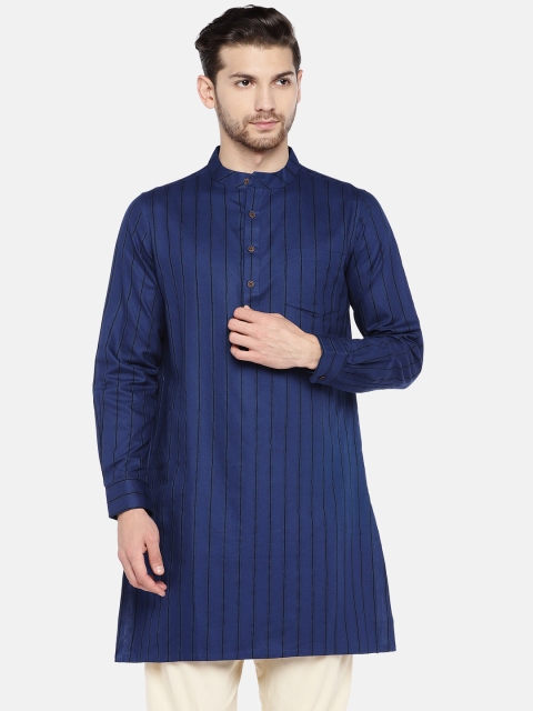 

Ethnicity Men Navy Blue & Black Striped Straight Kurta