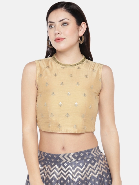 

Ethnicity Women Gold-Coloured Self Design Crop Top