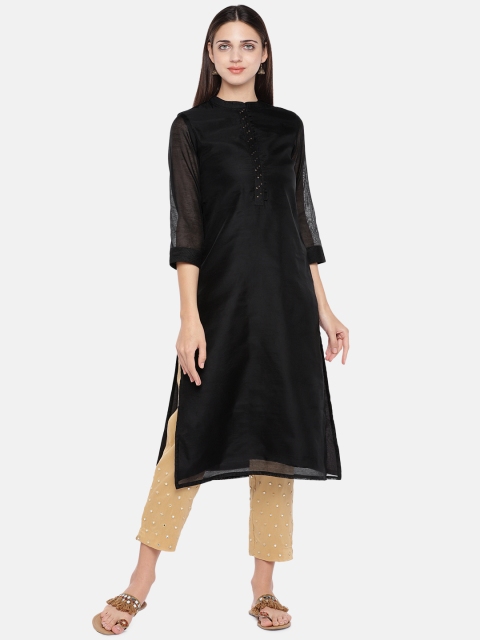

Ethnicity Women Black Solid Straight Kurta