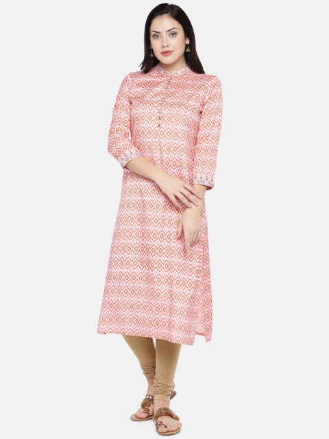 

Ethnicity Women Pink & White Printed A-Line Kurta