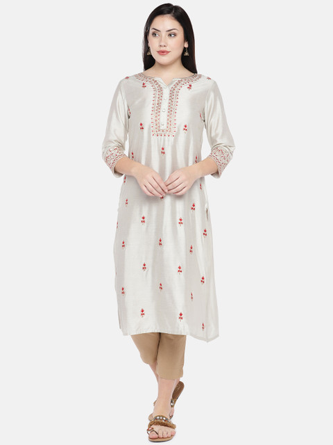 

Ethnicity Women Grey & Red Yoke Design A-Line Kurta