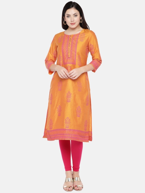 

Ethnicity Women Orange & Pink Printed A-Line Kurta