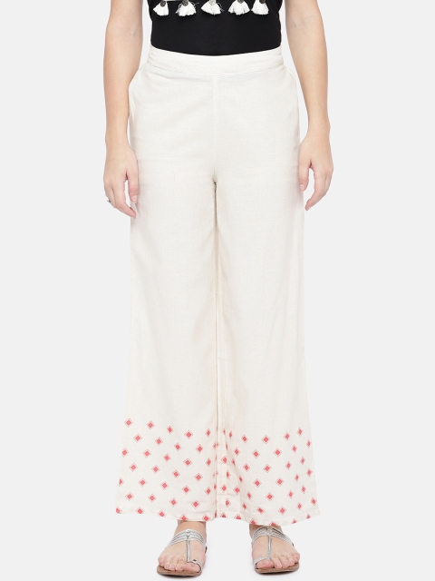 

Ethnicity Women Off-White Printed Wide Leg Palazzos