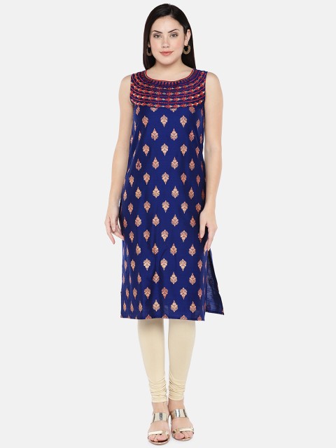 

Ethnicity Women Blue Printed Straight Kurta