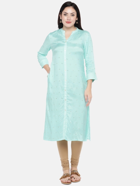 

Ethnicity Women Blue Embellished Straight Kurta