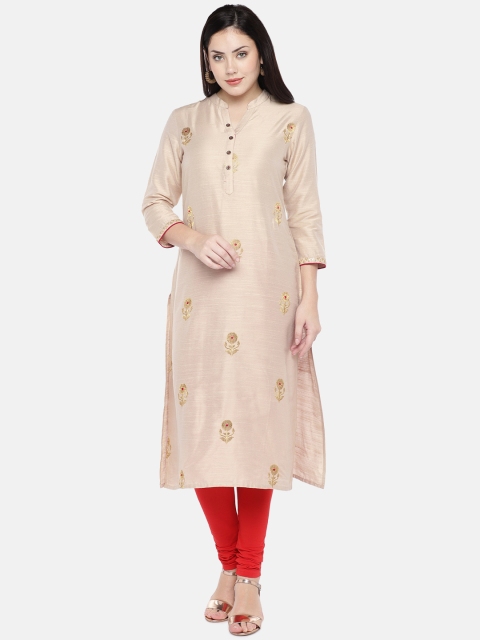 

Ethnicity Women Beige & Gold-Toned Embroidered A-Line Kurta