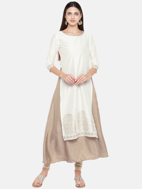 

Ethnicity Women White Printed Straight Kurta