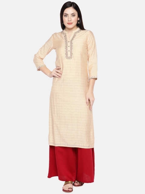 

Ethnicity Women Beige Checked Straight Kurta