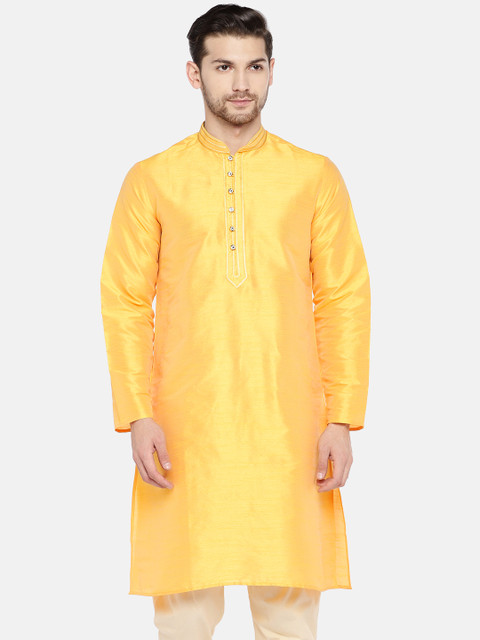 

Ethnicity Men Yellow & Beige Solid Kurta with Churidar