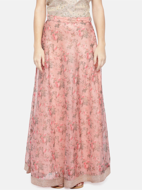 

Ethnicity Women Peach-Coloured Printed Flared Maxi Skirt