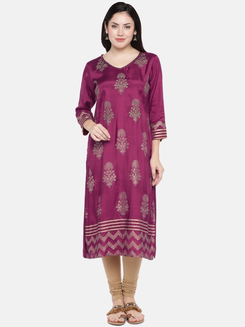 

Ethnicity Women Magenta Printed Straight Kurta