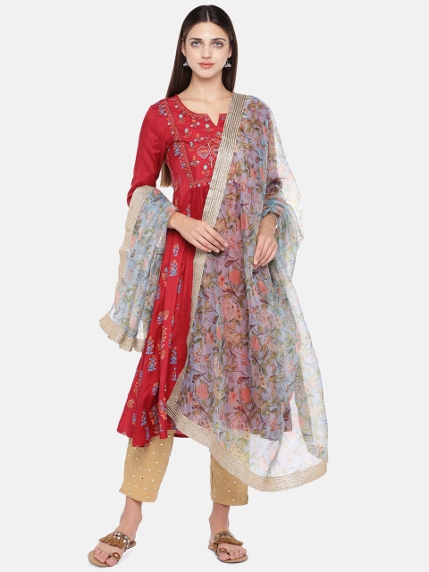 

Ethnicity Grey & Peach Printed Dupatta