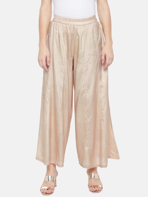 

Ethnicity Women Gold-Toned Solid Wide Leg Palazzos