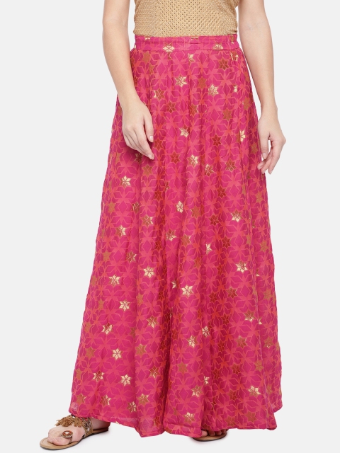 

Ethnicity Women Pink & Gold-Coloured A-Line Maxi Skirt, Fuchsia