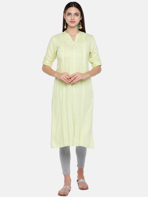 

Ethnicity Women Green Solid Straight Kurta