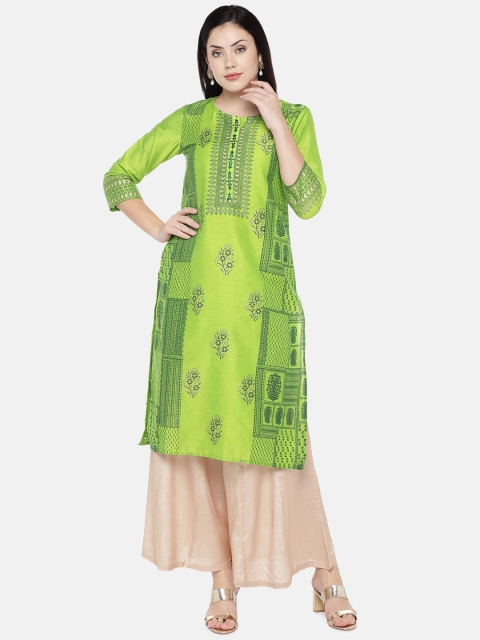 

Ethnicity Women Green Printed A-Line Kurta