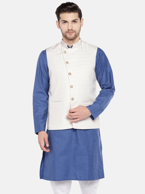 

Ethnicity Men White Solid Nehru Jacket, Cream