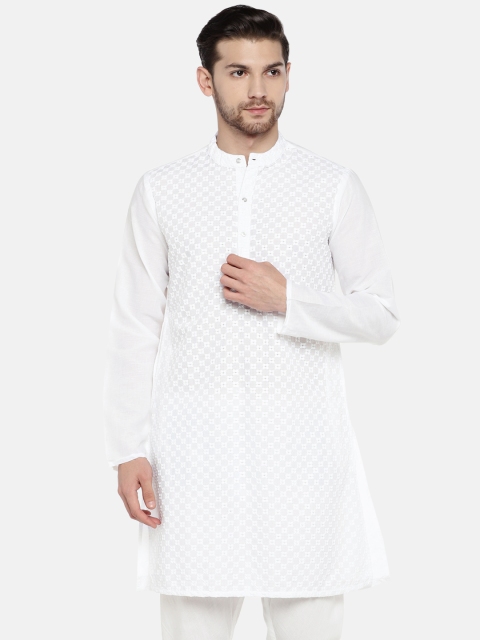

Ethnicity Men White Checked Straight Kurta