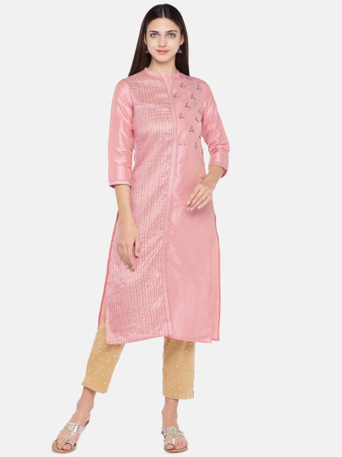 

Ethnicity Women Pink Embroidered Straight Kurta