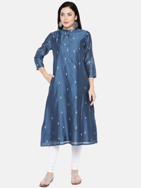 

Ethnicity Women Blue Printed Anarkali Kurta