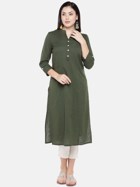 

Ethnicity Women Green Solid Straight Kurta