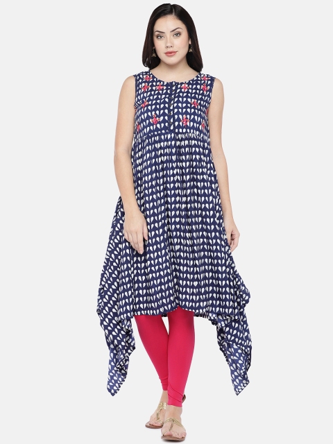 

Ethnicity Women Blue & White Printed Anarkali Kurta