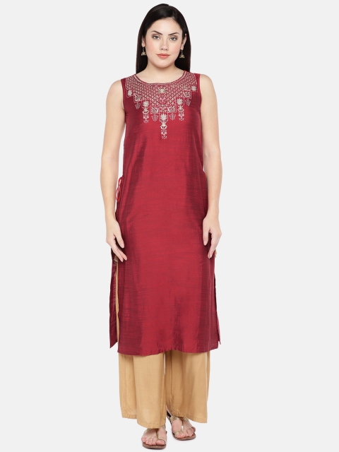 

Ethnicity Women Red Embroidered Straight Kurta