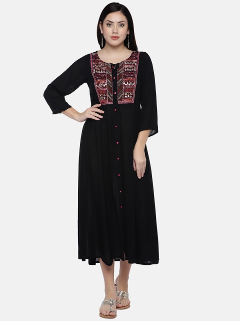 

Ethnicity Women Black Embroidered A-Line Ethnic Dress