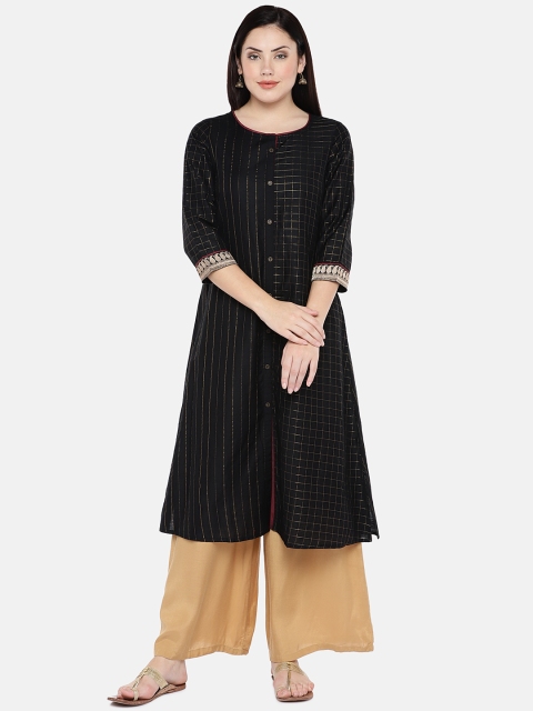 

Ethnicity Women Black Woven Design Straight Kurta