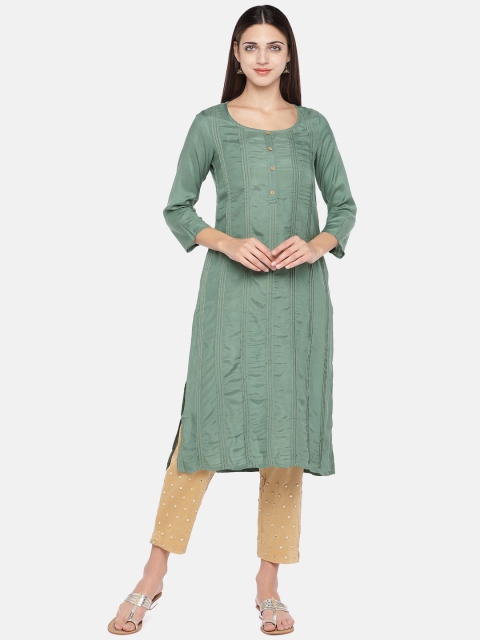 

Ethnicity Women Green Solid A-Line Kurta