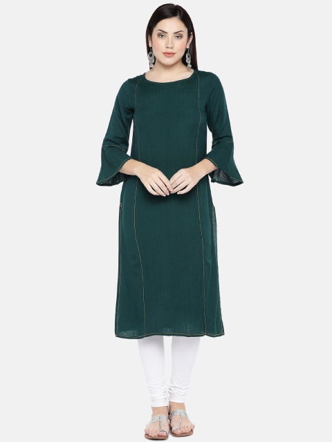 

Ethnicity Women Green Solid Straight Kurta