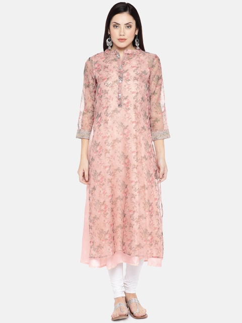 

Ethnicity Women Peach-Coloured Printed Straight Kurta