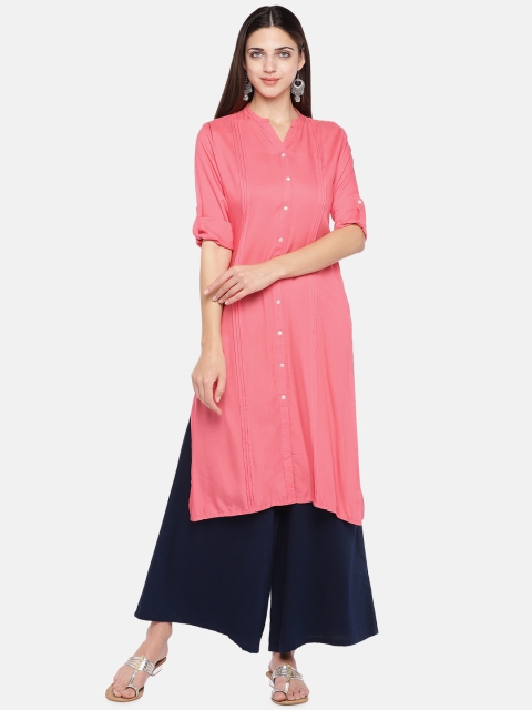 

Ethnicity Women Coral Pink Solid Straight Kurta