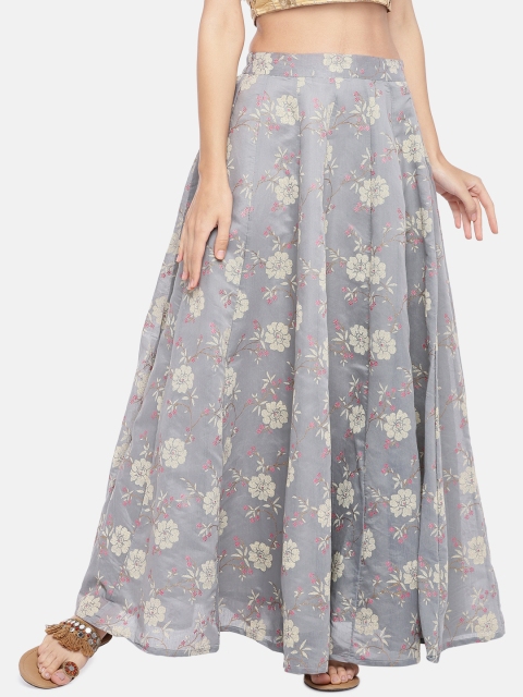 

Ethnicity Women Grey Printed Flared Skirt