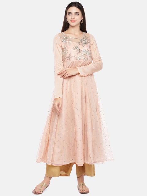 

Ethnicity Women Peach-Coloured Embellished A-Line Kurta