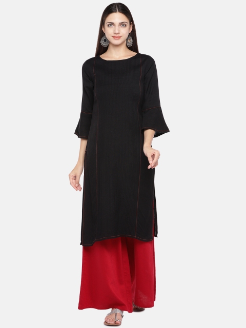 

Ethnicity Women Black Solid Straight Kurta