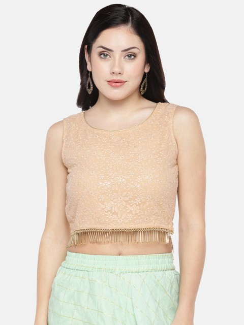 

Ethnicity Women Beige Embroidered Top