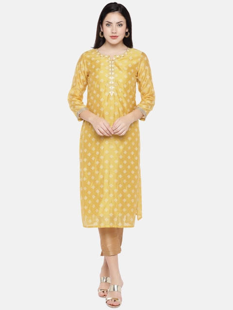 

Ethnicity Women Gold-Toned Printed Straight Kurta