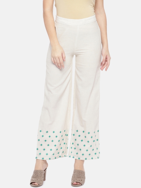 

Ethnicity Women Off-White Printed Straight Palazzos