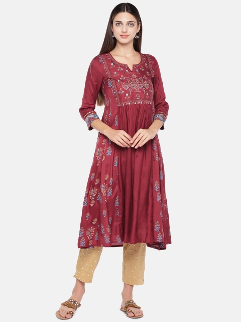 

Ethnicity Women Red Embroidered A-Line Kurta