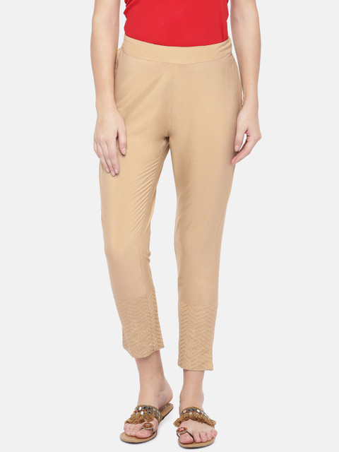 

Ethnicity Women Gold-Toned Loose Fit Embroidered Cigarette Trousers