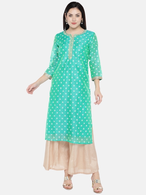 

Ethnicity Women Green Printed Straight Kurta
