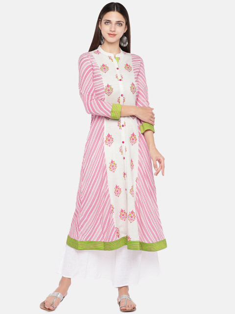 

Ethnicity Women Pink & Off-White Printed A-Line Kurta